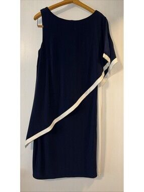 Lauren Ralph Lauren Jersey Cape Dress Size 12 Blue & White Asymmetrical Dress